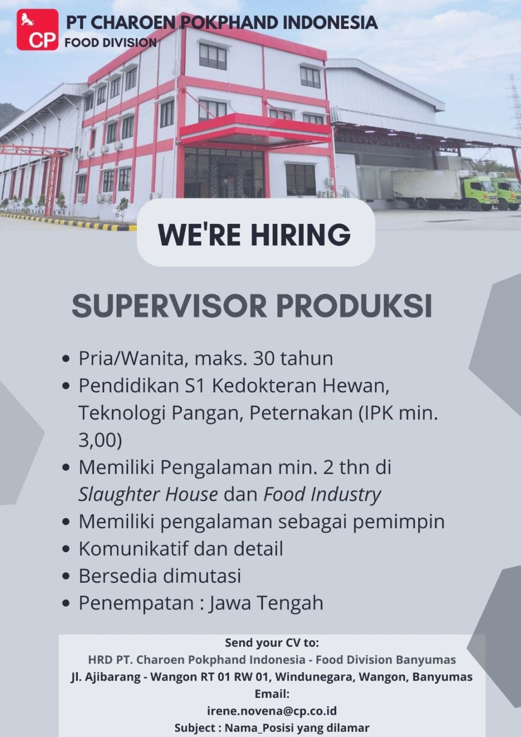 Lowongan Kerja: PT. Charoen Pokphand&nbsp;Indonesia