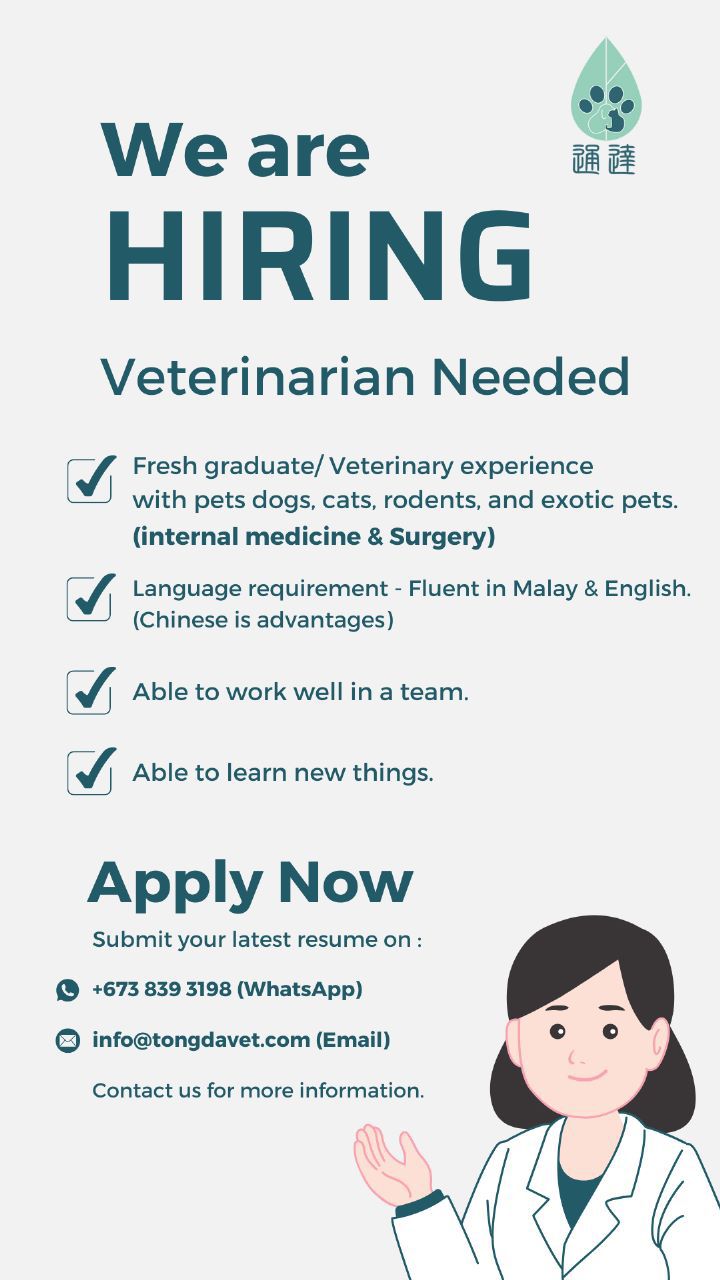 Lowongan Kerja: Tongda Veterinary Clinic Brunei Darussalam