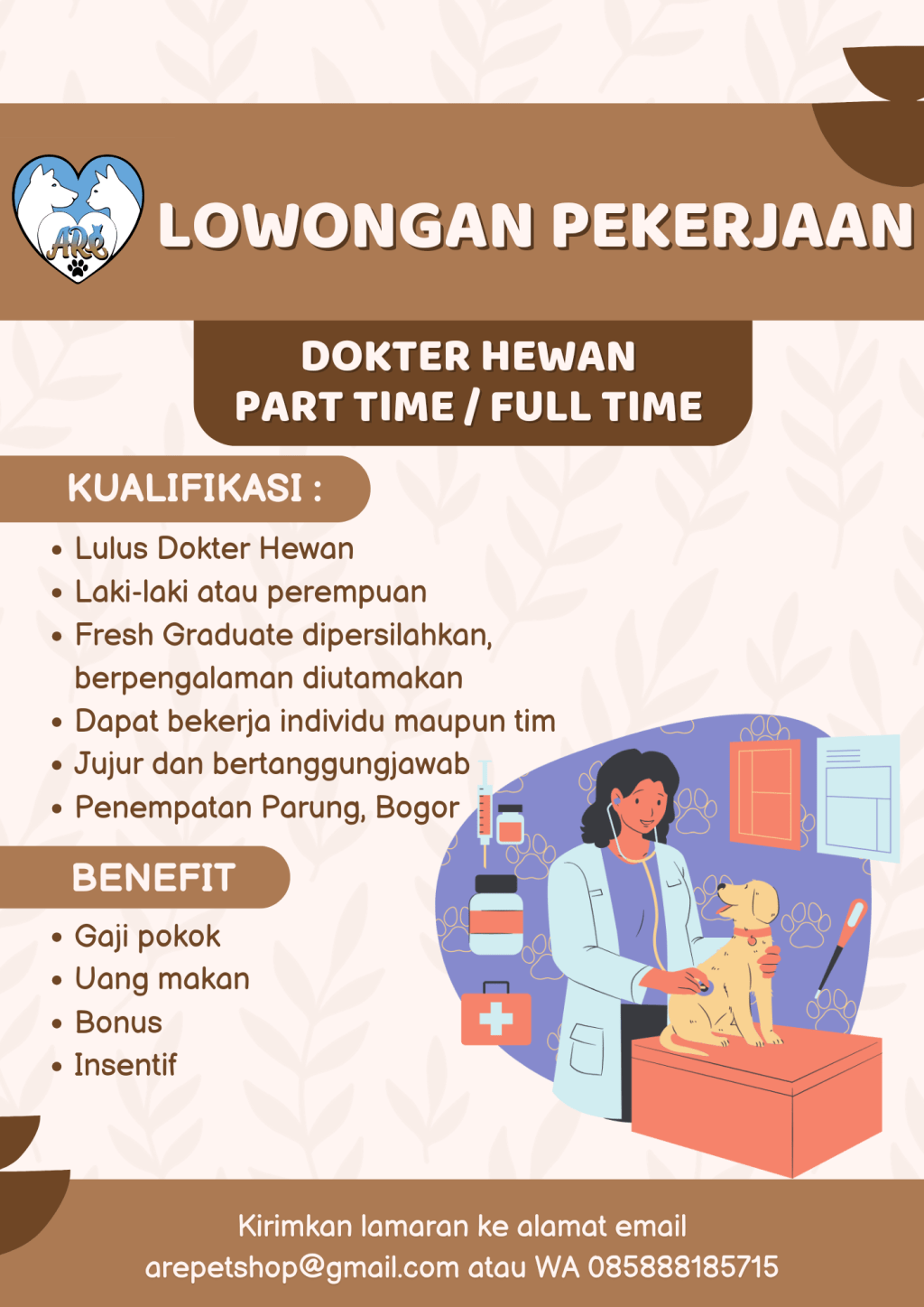 Lowongan Kerja: Are Petshop (Part/Full Time)